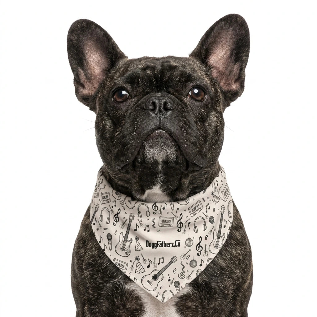 Music Lover Clip-On Pet Bandana — Guitar & Headphones Pattern for Dogs & Cats