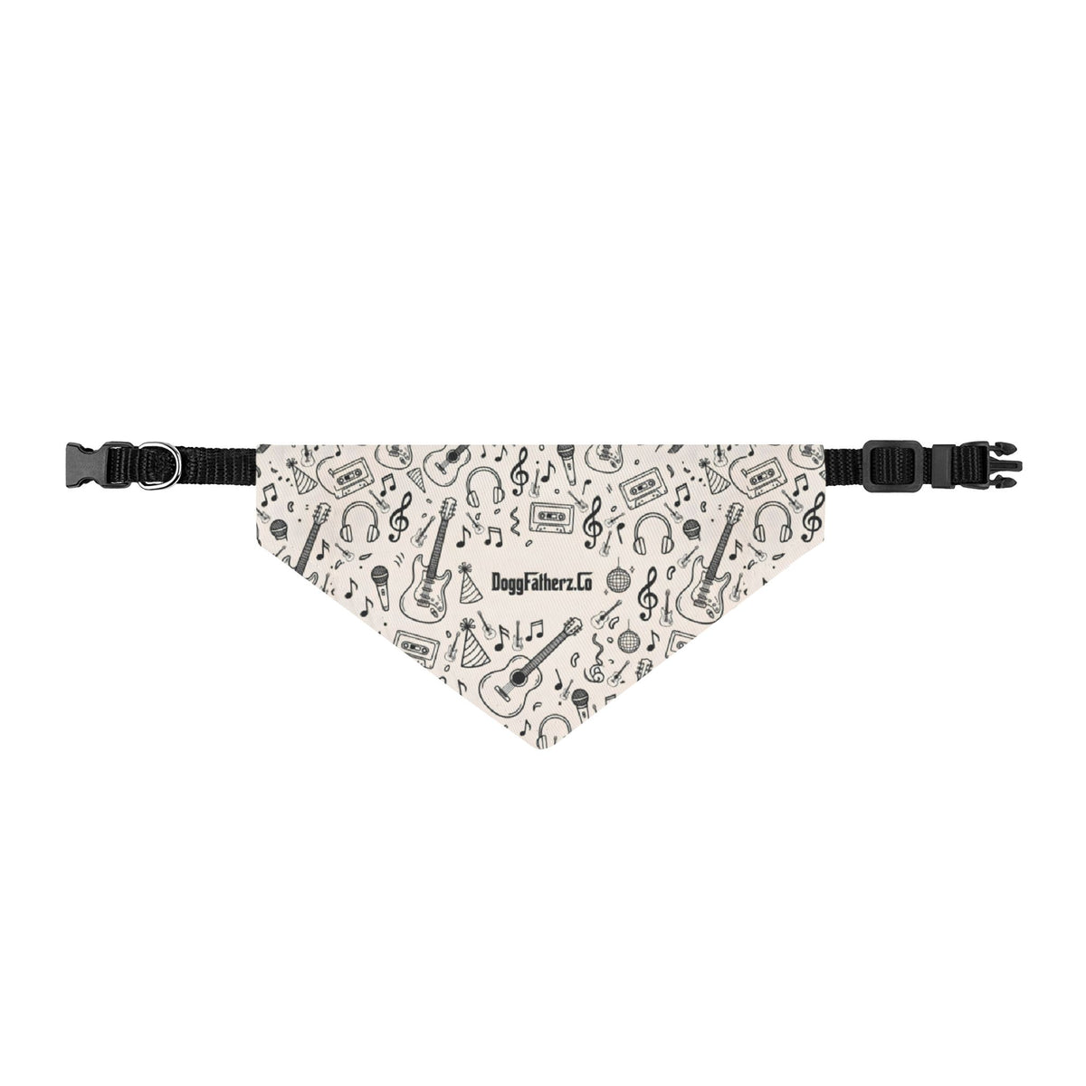 Music Lover Clip-On Pet Bandana — Guitar & Headphones Pattern for Dogs & Cats
