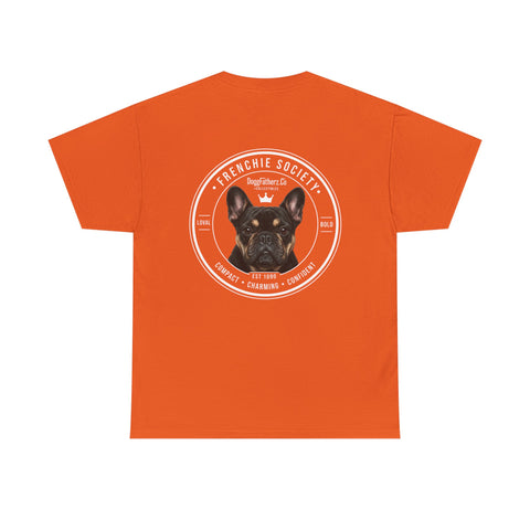 Frenchie Society T-Shirt — Blue & Orange Dog Lover Tee