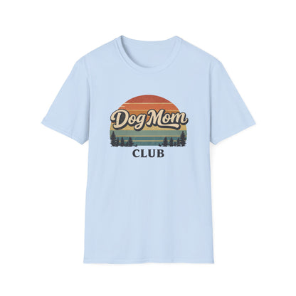 Dog Mom Club T-Shirt, Retro Sunset Graphic Tee for Dog Lovers