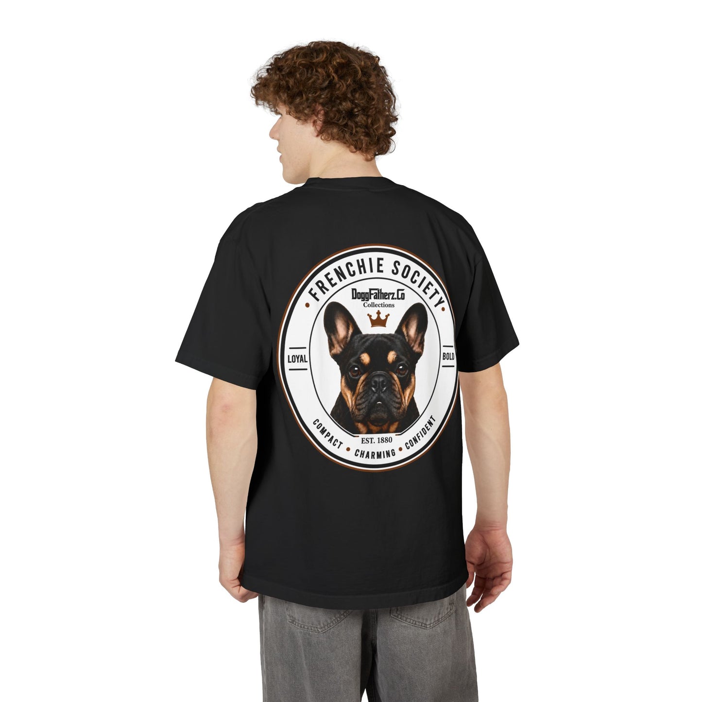 Frenchie Society Drop Shoulder Black T-Shirt Dog Tee