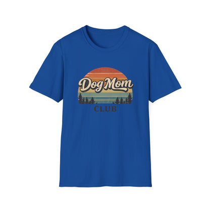 Dog Mom Club T-Shirt, Retro Sunset Graphic Tee for Dog Lovers