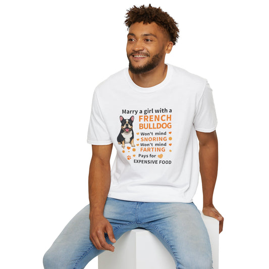 French Bulldog Lover T-Shirt — "Marry a girl with a French Bulldog" Funny Dog Owner Tee