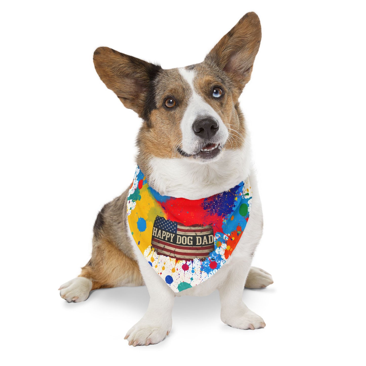 Happy Dog Dad Paint Splash Pet Bandana Collar XL