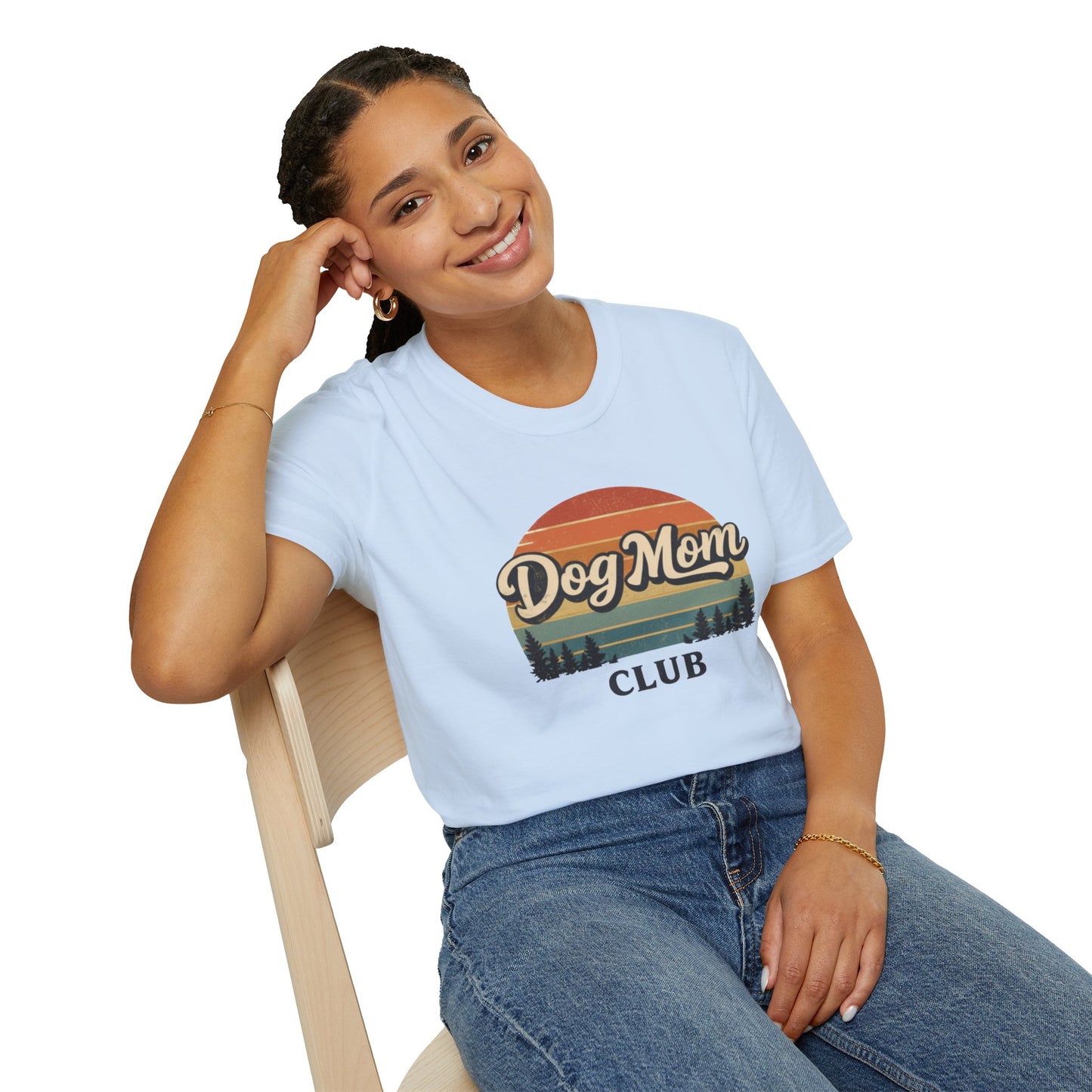 Dog Mom Club T-Shirt, Retro Sunset Graphic Tee for Dog Lovers
