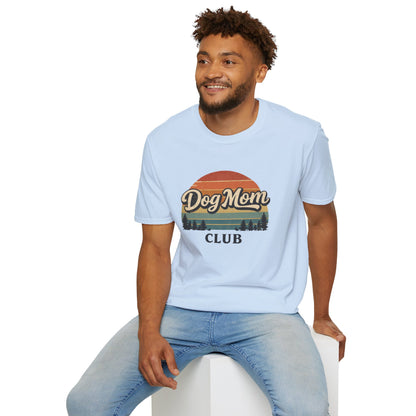 Dog Mom Club T-Shirt, Retro Sunset Graphic Tee for Dog Lovers