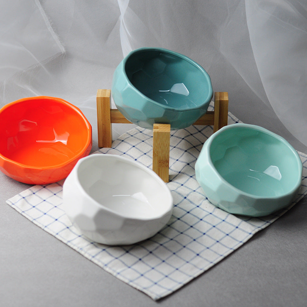 Pet Supplies Bowl Ceramic Oblique Mouth