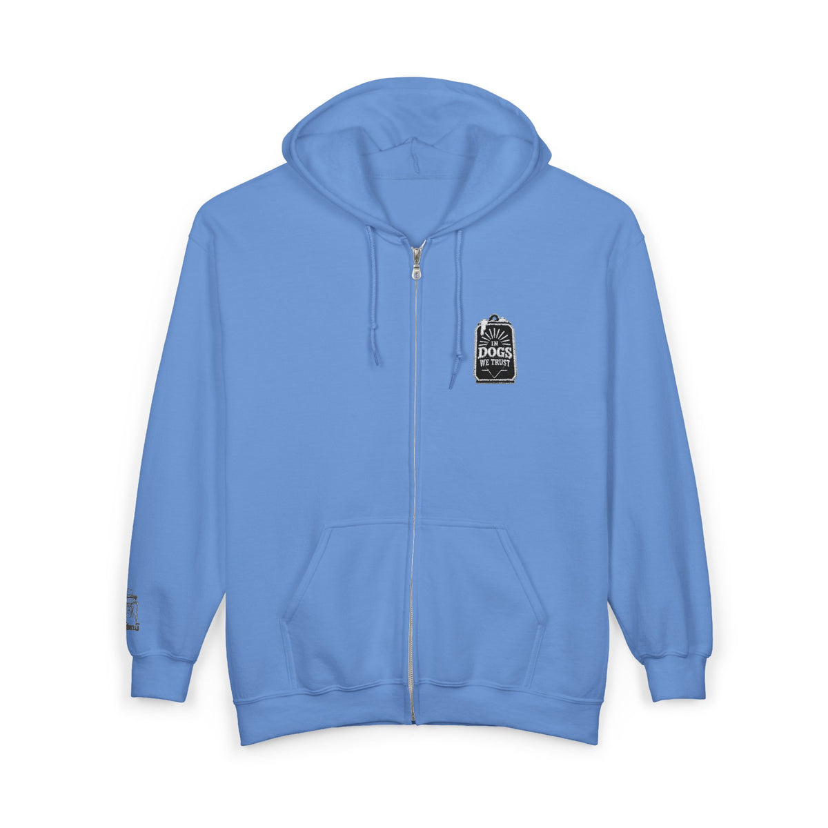 Unisex "In Dogs We Trust" Full-Zip Sky Blue Hoodie – Midweight Dog Lover's Sweatshirt