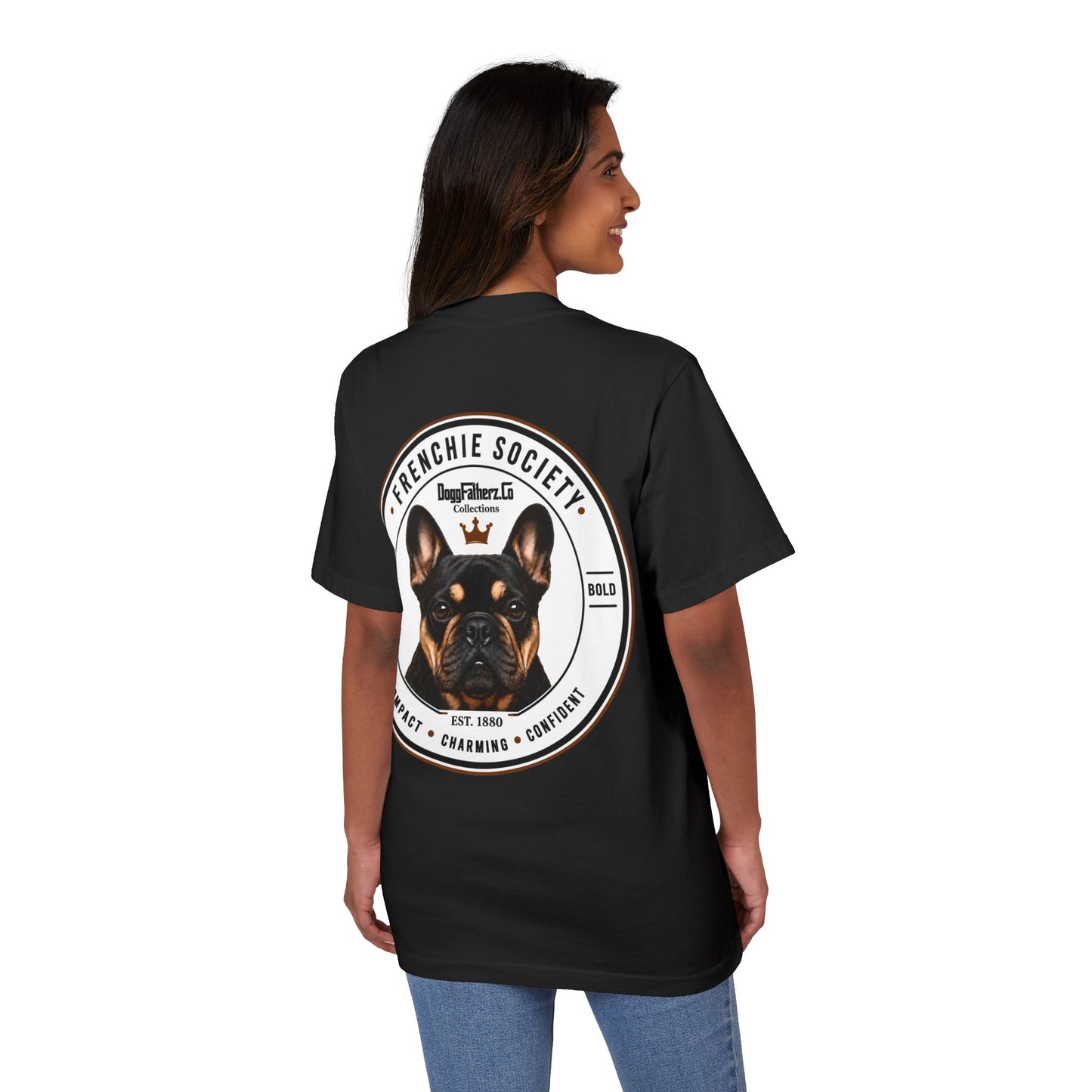 Frenchie Society Drop Shoulder Black T-Shirt Dog Tee