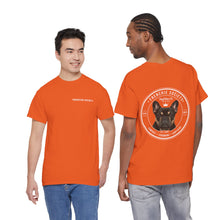 Frenchie Society T-Shirt — Blue & Orange Dog Lover Tee