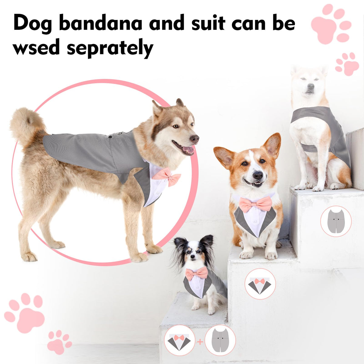 Top Quality Formal Dog Tuxedo Outfit for Weddings with Bandana