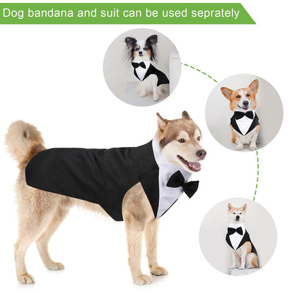 Top Quality Formal Dog Tuxedo Outfit for Weddings with Bandana