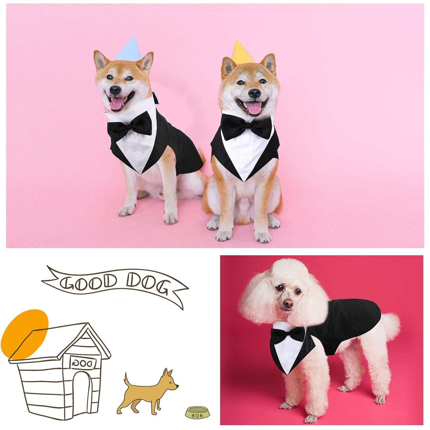 Top Quality Formal Dog Tuxedo Outfit for Weddings with Bandana