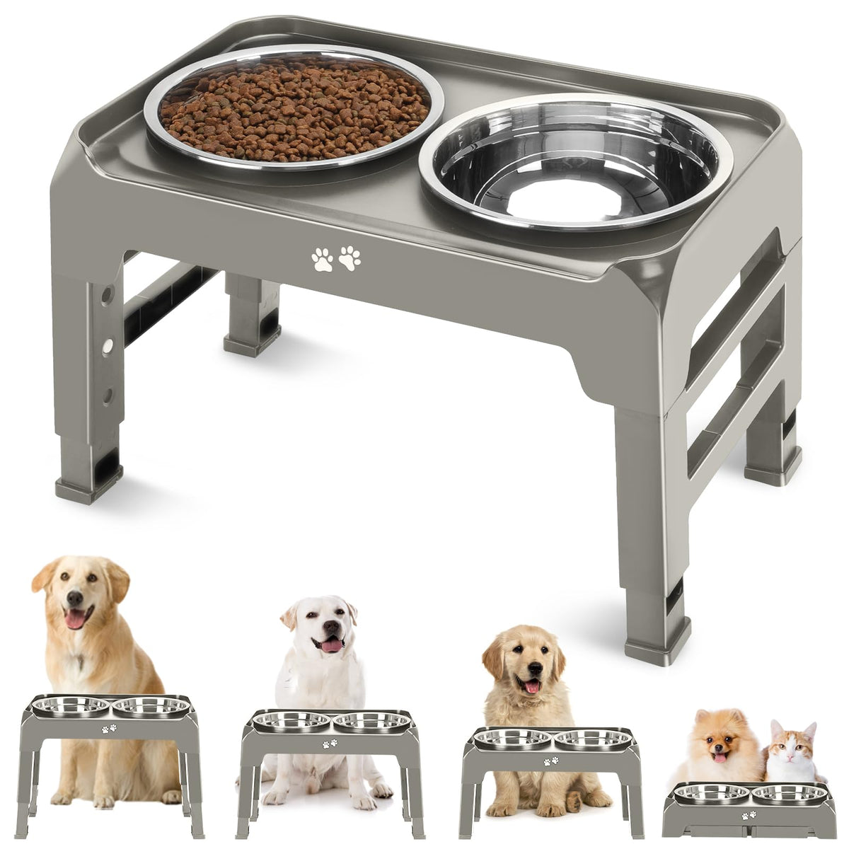 Elevated Dog Bowls with Adjustable Stand