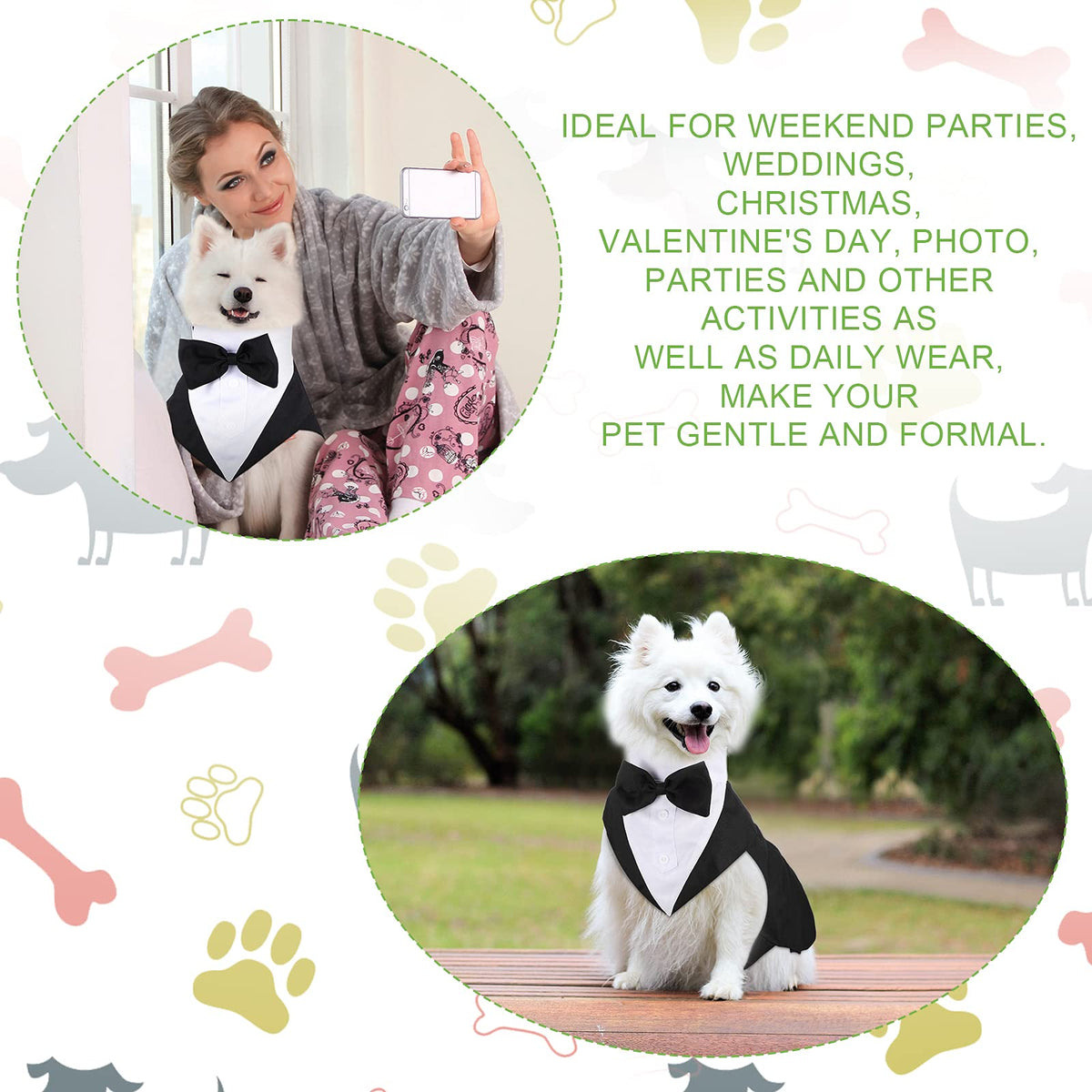 Top Quality Formal Dog Tuxedo Outfit for Weddings with Bandana