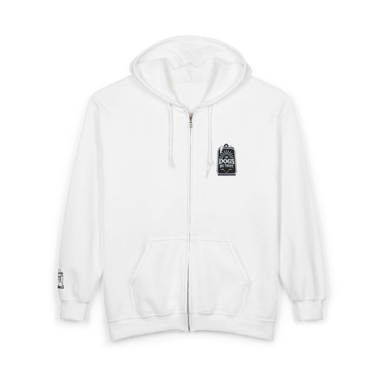 Unisex "In Dogs We Trust" Full-Zip White Hoodie – Midweight Dog Lover's Sweatshirt