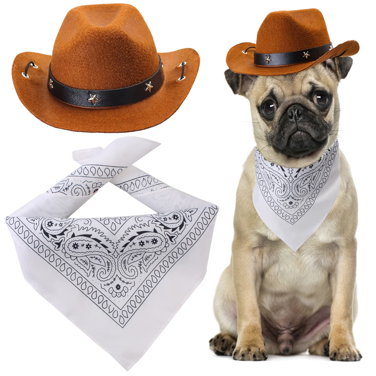 Durable and Lightweight Printed Head Bandana Cowboy Outfit for Dogs