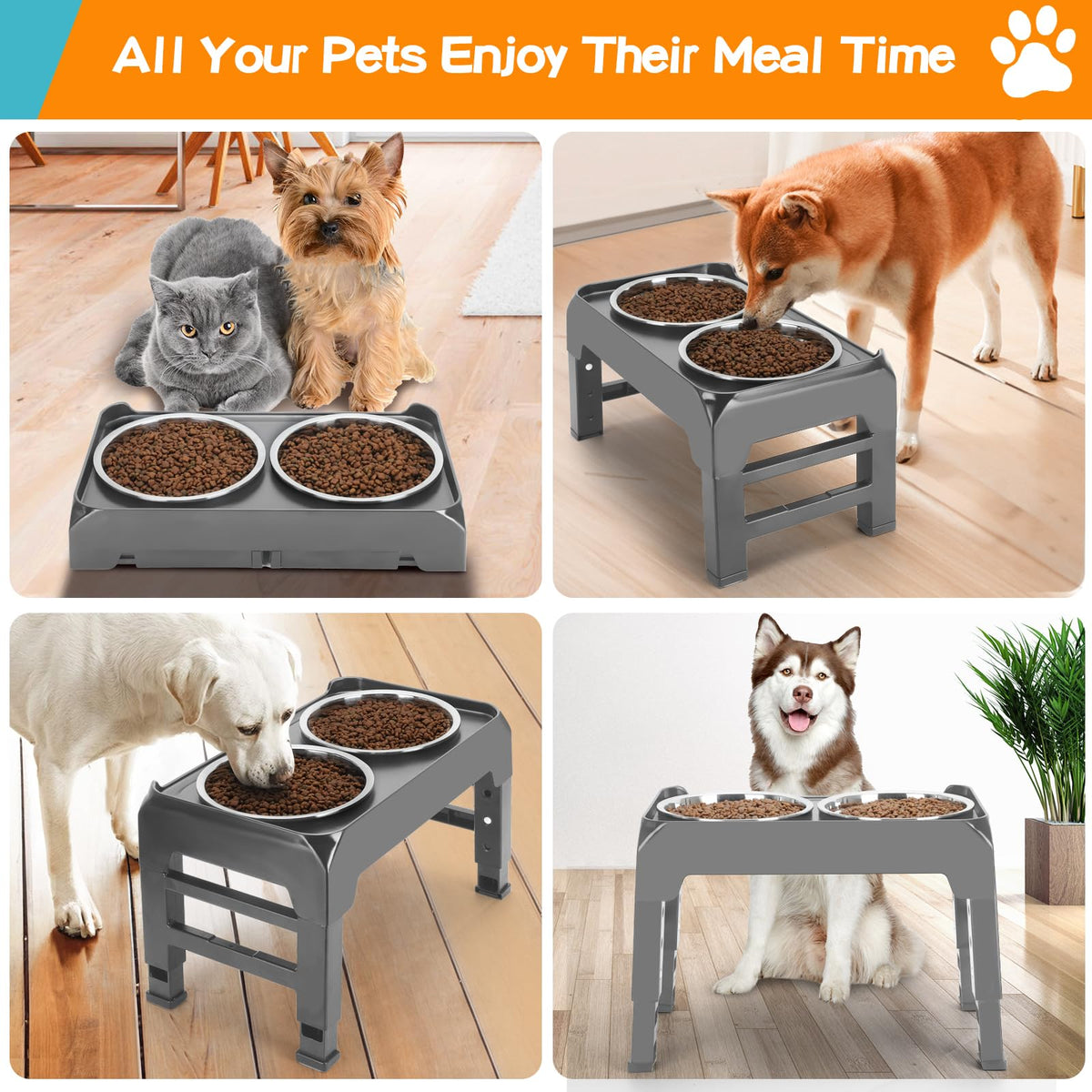 Elevated Dog Bowls with Adjustable Stand