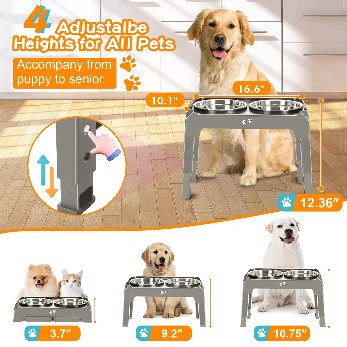 Elevated Dog Bowls with Adjustable Stand