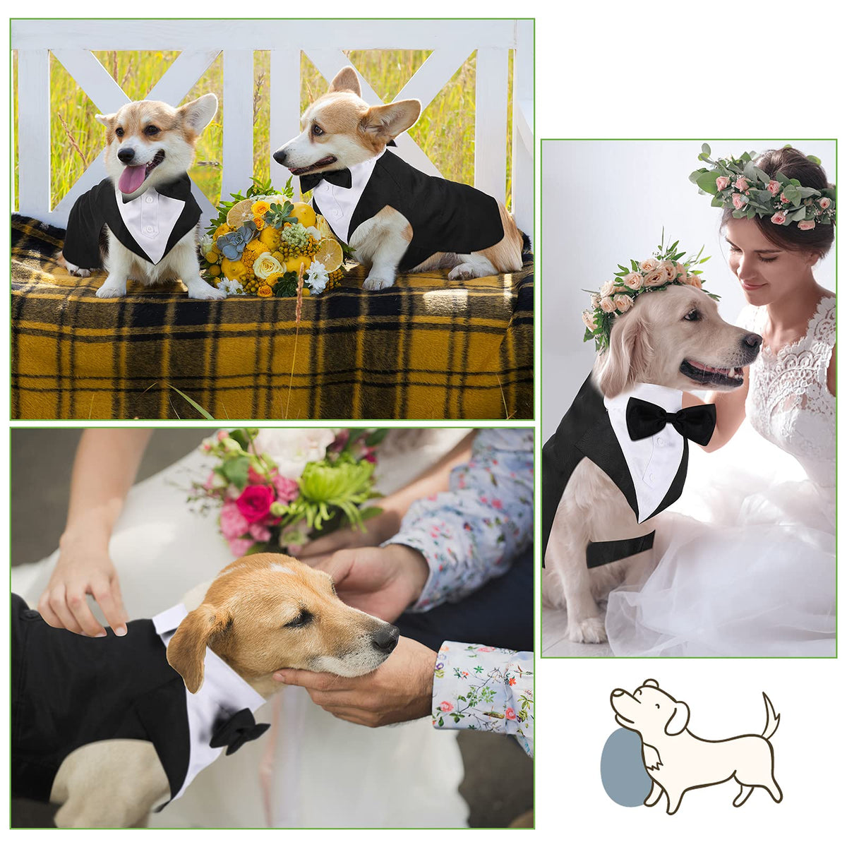 Top Quality Formal Dog Tuxedo Outfit for Weddings with Bandana