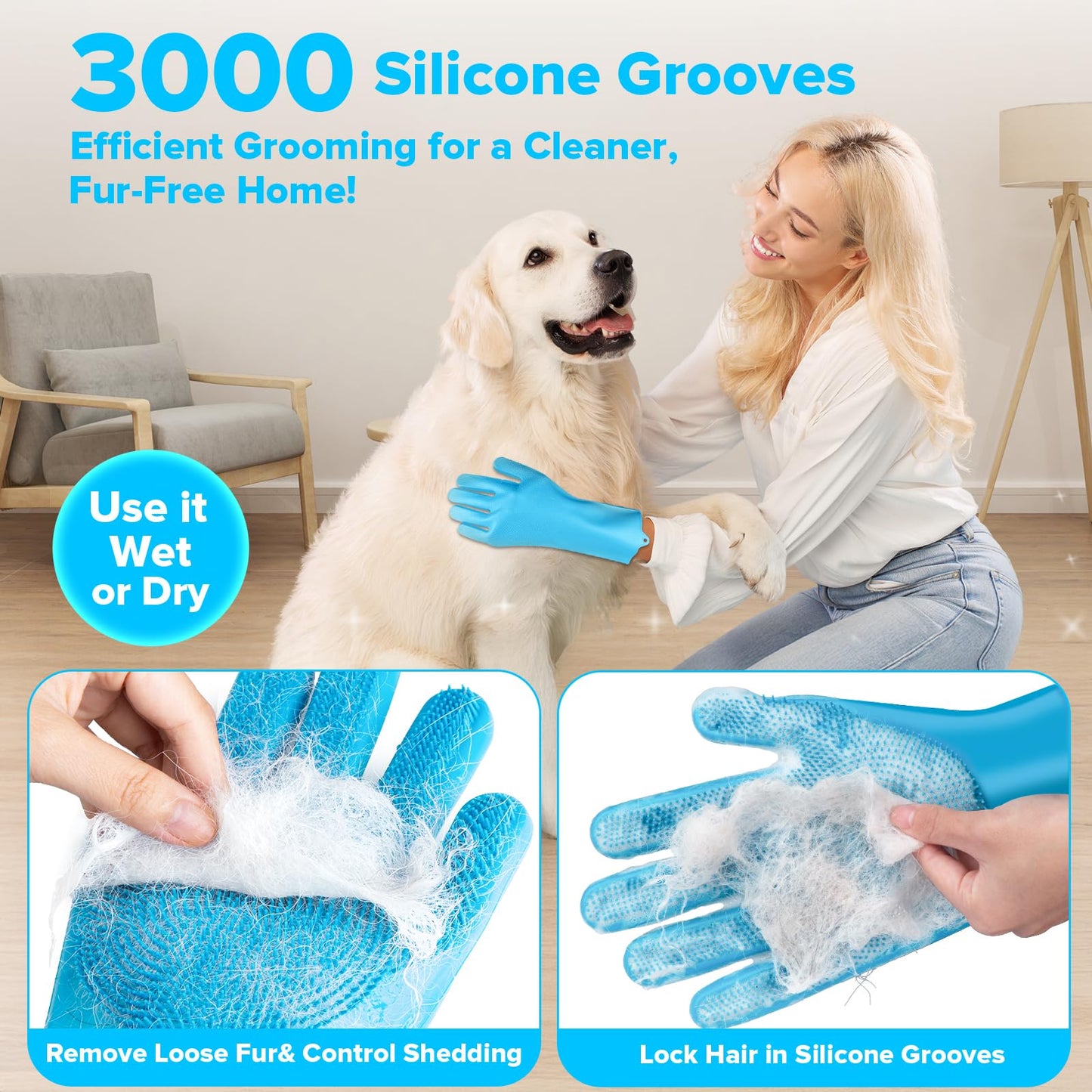 Premium Quality 6PCS Pet Grooming Kit with Pet Gloves for Grooming Dogs, Cats and Horses