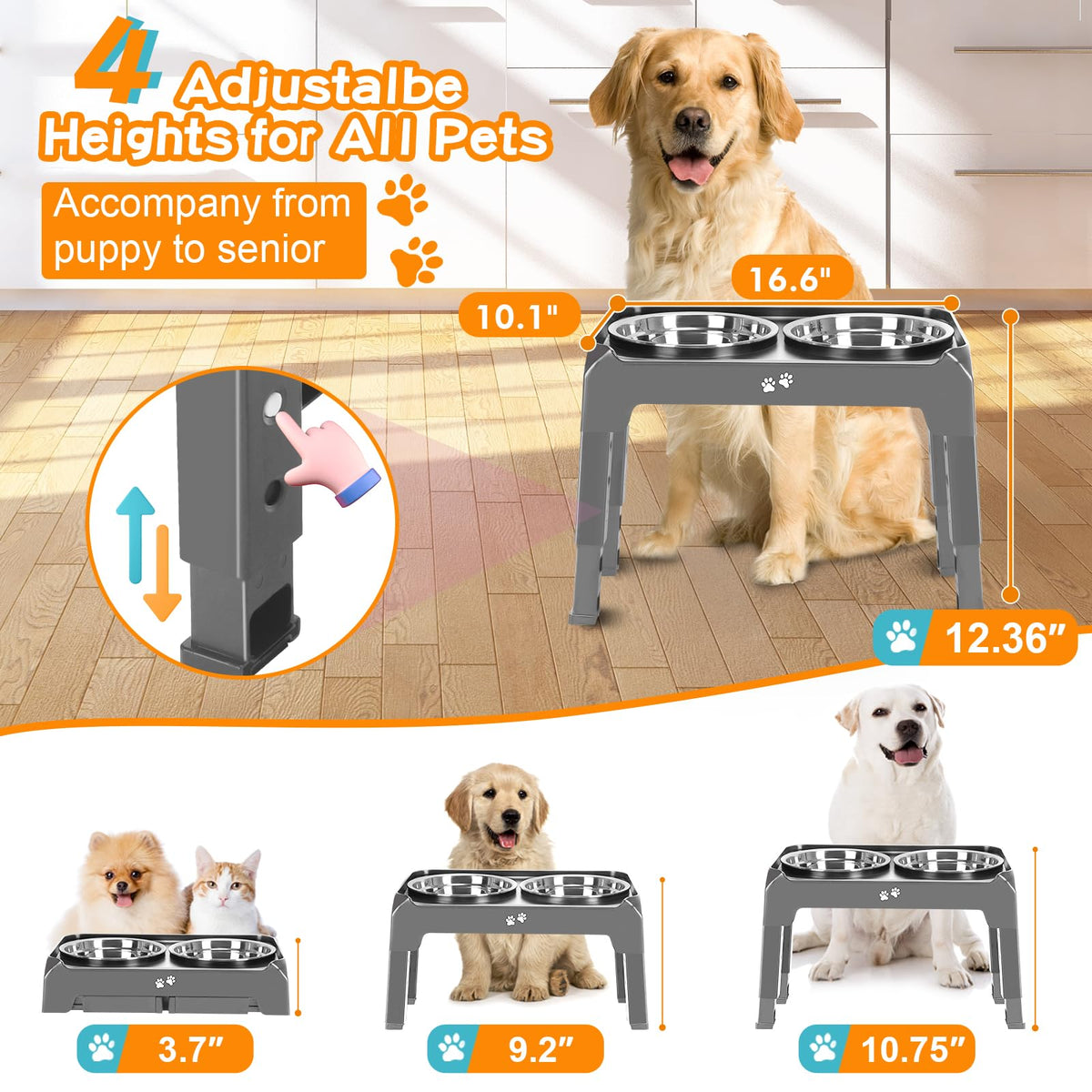 Elevated Dog Bowls with Adjustable Stand