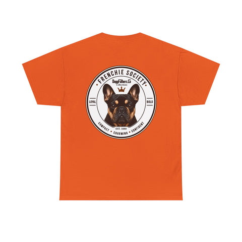 Frenchie Society T-Shirt — Blue & Orange Dog Lover Tee