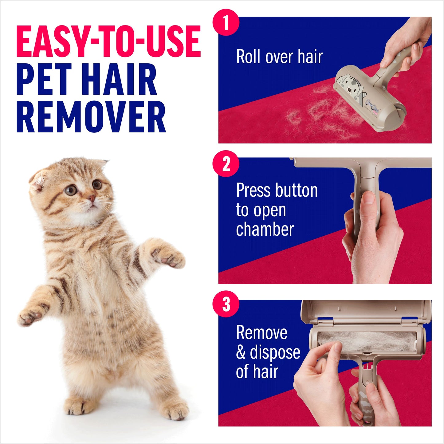 Premium Quality Pet Hair Remover Tool - Best Reusable Lint Roller for Multi-Surface Cleaning