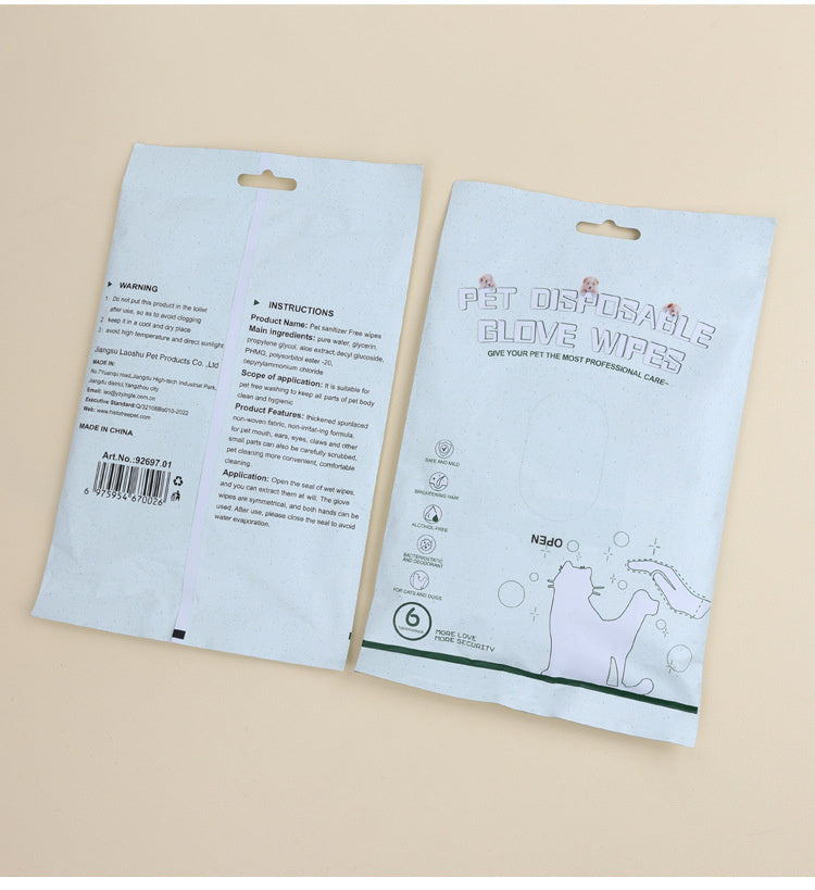 Premium Quality Disposable Cleaning Pet Glove Wipes - 6PCS Gentle Grooming Solution