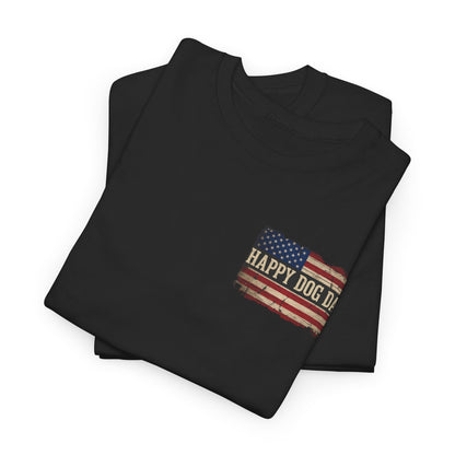 Happy Dog Dad T-Shirt – American Flag Rustic Pet Dad Tee