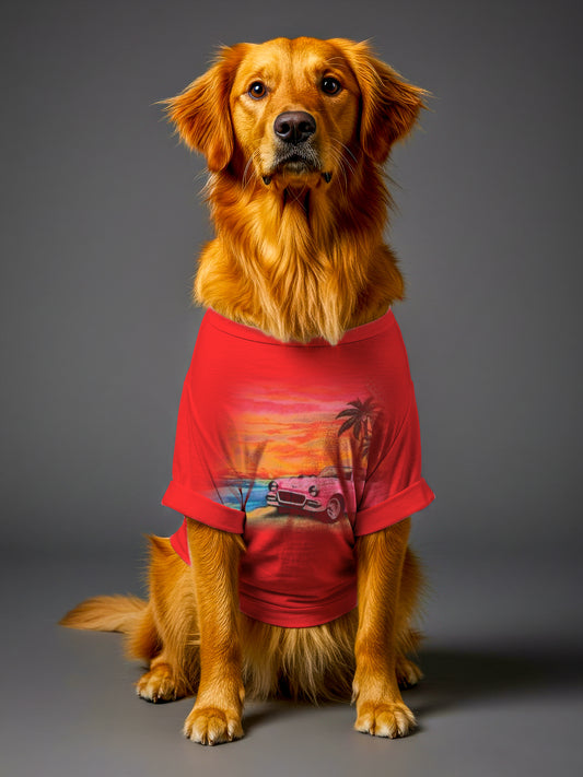 DoggFatherz.Co Retro Sunset Cruiser Dog Red T-Shirt