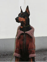 Winter Plus Velvet Pet Lapel Leather Coat For Big Dogs