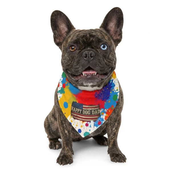 Happy Dog Dad Paint Splash Pet Bandana Collar XL
